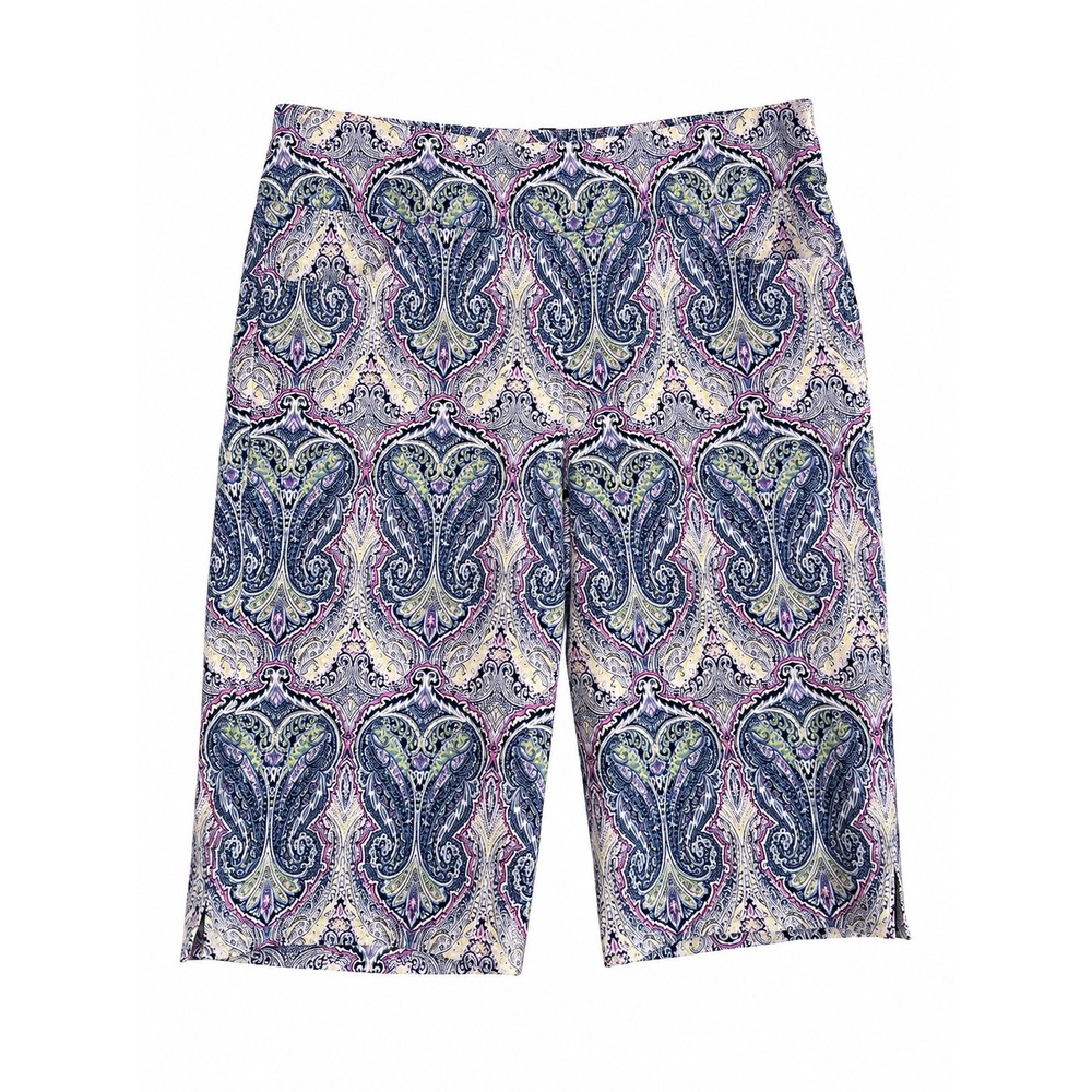 Coconut Row Palm Beach Style Bermuda Shorts Size 8 Blue Pink Green Paisley Print